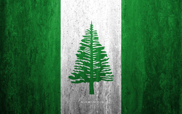 Flag of Norfolk Island, 4k, stone sfondo, grunge flag, Oceania, Norfolk Island, bandiera, grunge, natura, nazionale icona, stone texture