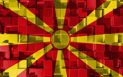 Flag of North Macedonia, 3d flag, 3d cubes texture, Flags of European countries, North Macedonia 3d flag, 3d art, North Macedonia, Europe, 3d texture