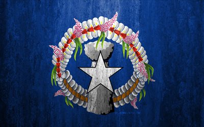 Flag of Northern Mariana Islands, 4k, stone background, grunge flag, Oceania, Northern Mariana Islands flag, grunge art, national symbols, Northern Mariana Islands, stone texture
