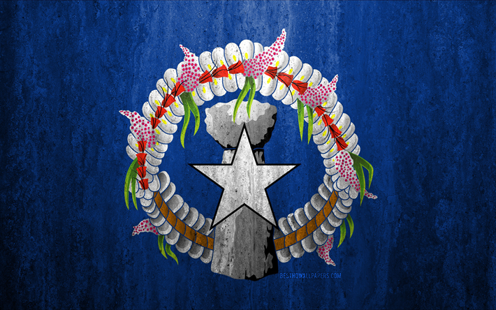 Bandiera delle Isole Marianne del Nord, 4k, pietra, sfondo, grunge, bandiera, Oceania, Isole Marianne del Nord bandiera, arte, simboli nazionali, isole Marianne Settentrionali, Isole di pietra texture