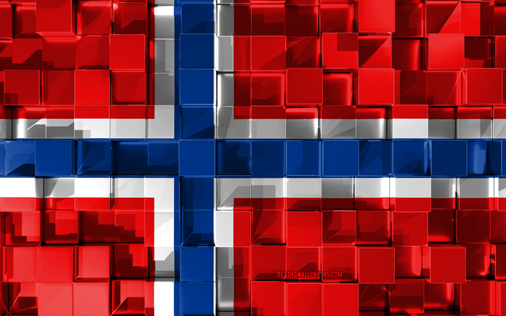 Bandiera della Norvegia, 3d, bandiera, cubetti di grana, le Bandiere dei paesi Europei, Norvegia 3d, arte, Norvegia, Europa, texture 3d