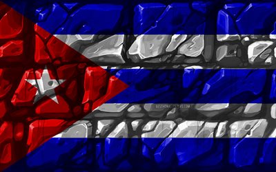 Cuban flag, brickwall, 4k, North American countries, national symbols, Flag of Cuba, creative, Cuba, North America, Cuba 3D flag