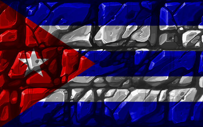 Drapeau cubain, brickwall, 4k, les pays d&#39;Am&#233;rique du Nord, les symboles nationaux, le Drapeau de Cuba, de cr&#233;ation, de Cuba, de l&#39;Am&#233;rique du Nord, Cuba 3D drapeau