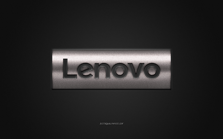 Lenovo-logo, iso hopea kiilt&#228;v&#228; logo, Lenovo metalli-tunnus, taustakuva Lenovo-laitteiden, harmaa luova tausta, iso Lenovo-logo