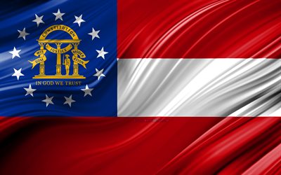 4k, Georgia flag, american states, 3D waves, USA, Flag of Georgia, United States of America, Georgia, administrative districts, Georgia 3D flag, States of the United States