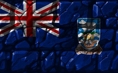 Falkland Islands flag, brickwall, 4k, South American countries, national symbols, Flag of Falkland Islands, creative, Falkland Islands, South America, Falkland Islands 3D flag