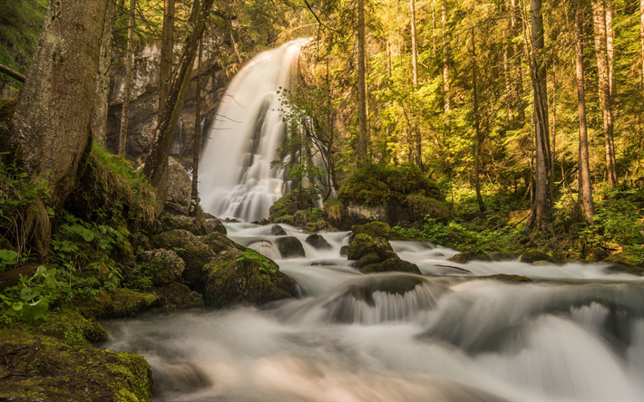 de monta&#241;a, cascada, roca, bosque, cascada en el bosque, Austria, hermosos paisajes, cascadas