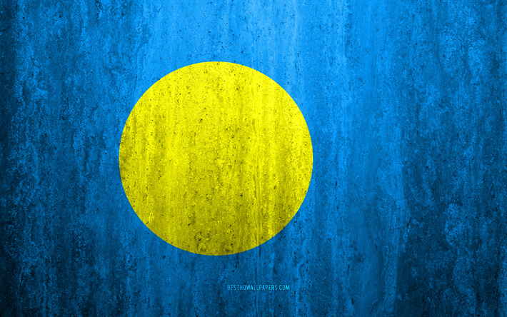 flag of palau, 4k, stone background, grunge flag, oceania, palau flag, grunge art, national symbols, palau, stone texture