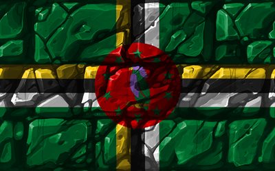Dominican flag, brickwall, 4k, North American countries, national symbols, Flag of Dominica, creative, Dominica, North America, Dominica 3D flag