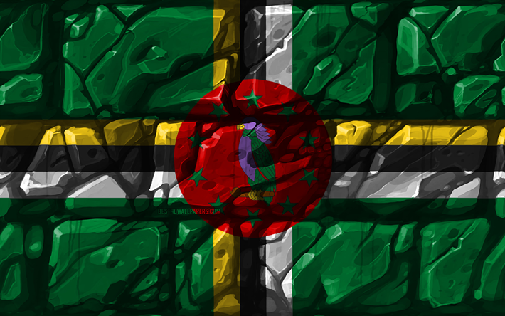 Dominicaine drapeau, brickwall, 4k, les pays d&#39;Am&#233;rique du Nord, les symboles nationaux, le Drapeau de la Dominique, de la cr&#233;ativit&#233;, de la Dominique, de l&#39;Am&#233;rique du Nord, Dominique 3D drapeau