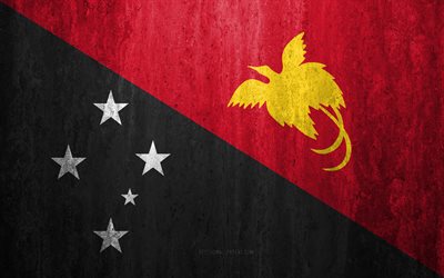 Flag of Papua New Guinea, 4k, stone background, grunge flag, Oceania, Papua New Guinea flag, grunge art, national symbols, Papua New Guinea, stone texture