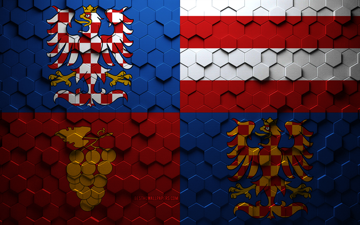 bandiera della moravia meridionale, arte a nido d ape, bandiera di esagoni della moravia meridionale, arte di esagoni 3d della moravia meridionale