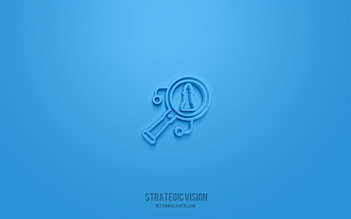 strateginen visio 3d-kuvake, sininen tausta, 3d-symbolit, strateginen visio, yrityskuvakkeet, 3d-kuvakkeet, strategisen vision merkki, liiketoiminnan 3d-kuvakkeet