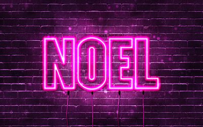 Happy Birthday Noel, 4k, pink neon lights, Noel name, creative, Noel Happy Birthday, Noel Birthday, popular french female names, picture with Noel name, Noel