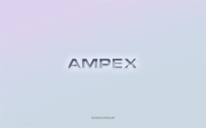 ampex logotyp, utskuren 3d text, vit bakgrund, ampex 3d logotyp, ampex emblem, ampex, pr&#228;glad logotyp, ampex 3d emblem