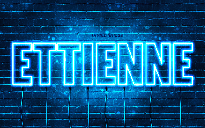 happy birthday etienne, 4k, blue neon lights, etienne name, creative, ettienne happy birthday, ettienne birthday, popular french male names, picture with ettienne name, ettienne