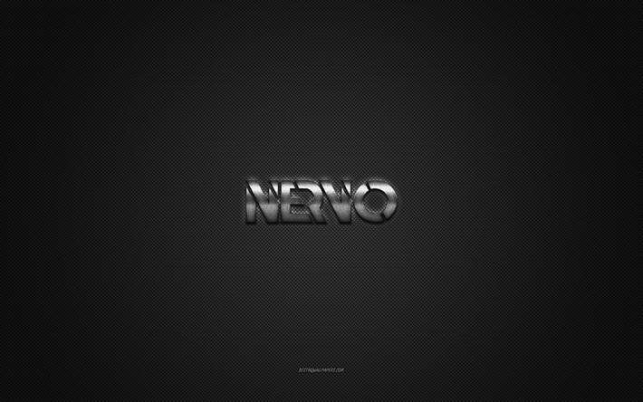 Nervo logo, silver shiny logo, Nervo metal emblem, gray carbon fiber texture, Nervo, brands, creative art, Nervo emblem