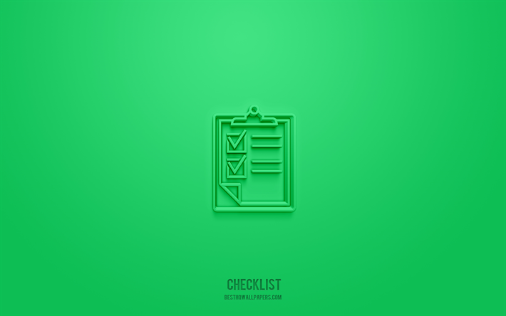 Checklist 3d icon, green background, 3d symbols, Checklist, business icons, 3d icons, Checklist sign, business 3d icons