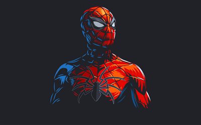 Spiderman, art, gray background, superhero, Spiderman art, Spiderman drawing, minimal art