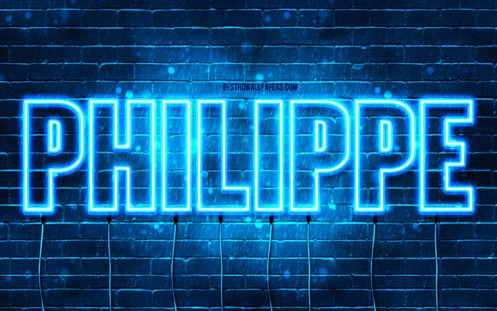 buon compleanno philippe, 4k, luci al neon blu, nome philippe, creativo, philippe happy birthday, philippe birthday, nomi maschili francesi popolari, foto con nome philippe, philippe