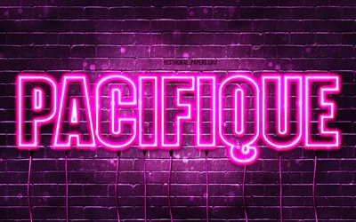 Happy Birthday Pacifique, 4k, pink neon lights, Pacifique name, creative, Pacifique Happy Birthday, Pacifique Birthday, popular french female names, picture with Pacifique name, Pacifique