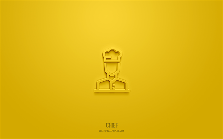 chief 3d icon, gul bakgrund, 3d symboler, chief, business icons, 3d icons, chief sign, business 3d icons