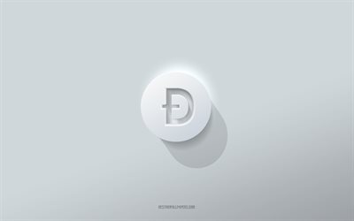 Dogecoin logo, white background, Dogecoin 3d logo, 3d art, Dogecoin, 3d Dogecoin emblem, creative art, Dogecoin emblem