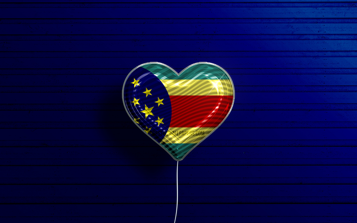 I Love Parintins, 4k, realistic balloons, blue wooden background, Day of Parintins, brazilian cities, flag of Parintins, Brazil, balloon with flag, cities of Brazil, Parintins flag, Parintins