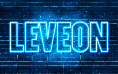 Happy Birthday Leveon, 4k, blue neon lights, Leveon name, creative, Leveon Happy Birthday, Leveon Birthday, popular french male names, picture with Leveon name, Leveon