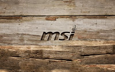 msi logotipo de madeira, 4k, fundos de madeira, marcas, msi logotipo, criativo, escultura em madeira, msi