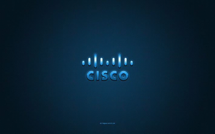 cisco-logo, blaues gl&#228;nzendes logo, cisco-metallemblem, blaue kohlefaserstruktur, cisco, marken, kreative kunst, cisco-emblem