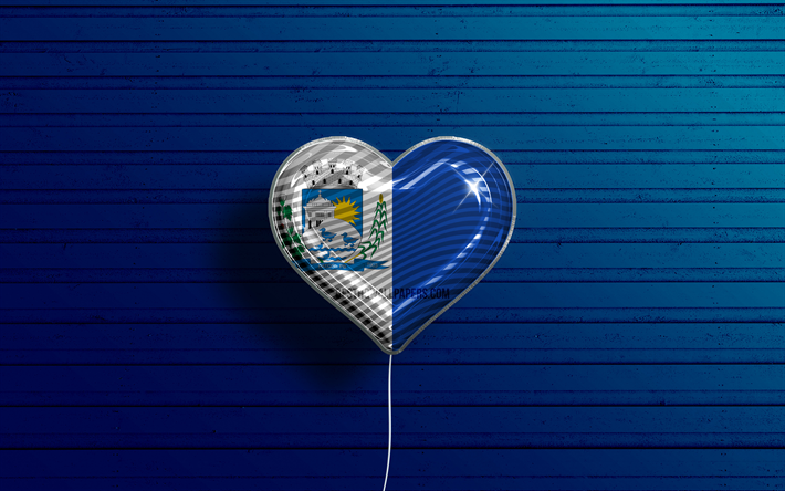 I Love Patos, 4k, realistic balloons, blue wooden background, Day of Patos, brazilian cities, flag of Patos, Brazil, balloon with flag, cities of Brazil, Patos flag, Patos