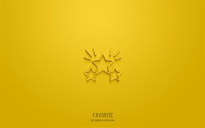 Favorite 3d icon, yellow background, 3d symbols, Favorite, internet icons, 3d icons, Favorite sign, internet 3d icons
