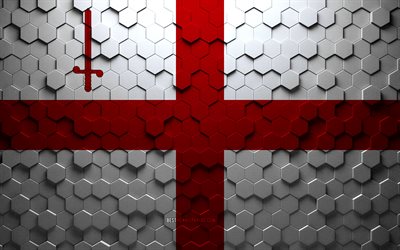 Flag of City of London, honeycomb art, City of London hexagons flag, City of London 3d hexagons art, City of London flag
