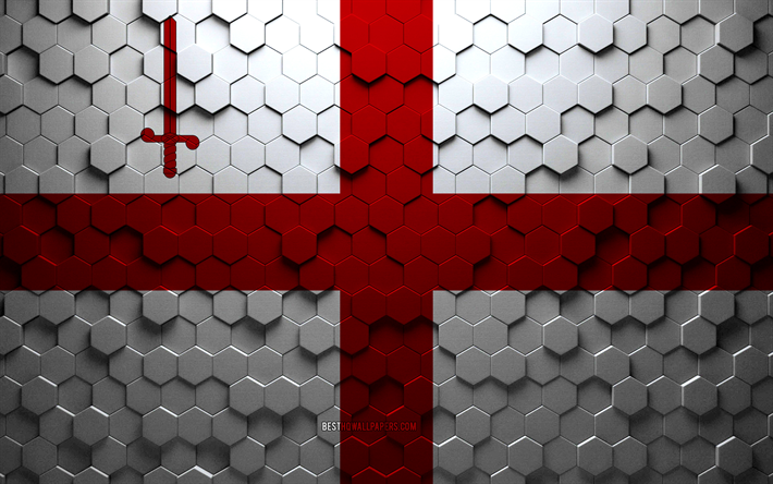 Flag of City of London, honeycomb art, City of London hexagons flag, City of London 3d hexagons art, City of London flag
