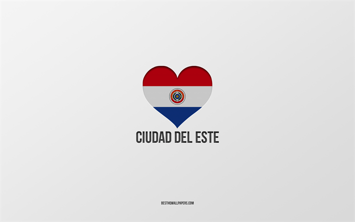シウダーデルエステが大好き, パラグアイの都市, シウダーデルエステの日, 灰色の背景, 東の街, パラグアイ, パラグアイの国旗のハート, 好きな都市, 東部の都市が大好き