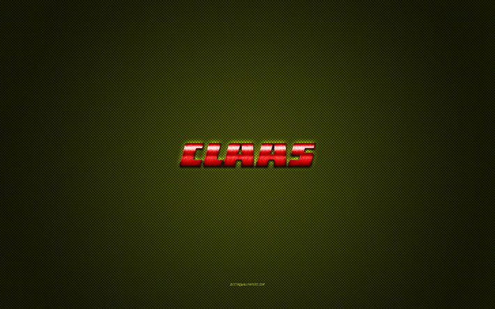 logotipo de claas, logotipo rojo brillante, emblema de metal de claas, textura de fibra de carbono verde, claas, marcas, arte creativo, emblema de claas