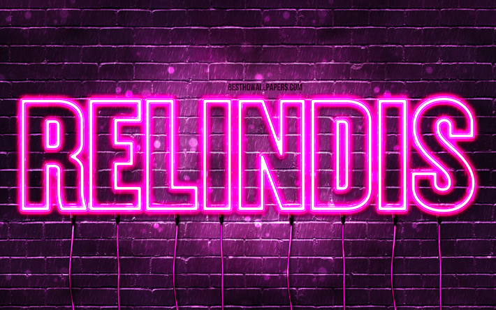 Happy Birthday Relindis, 4k, pink neon lights, Relindis name, creative, Relindis Happy Birthday, Relindis Birthday, popular french female names, picture with Relindis name, Relindis