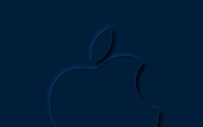 apple logo azul, 4k, criativo, m&#237;nimo, fundos azuis, apple logo 3d, apple minimalismo, apple logo, apple
