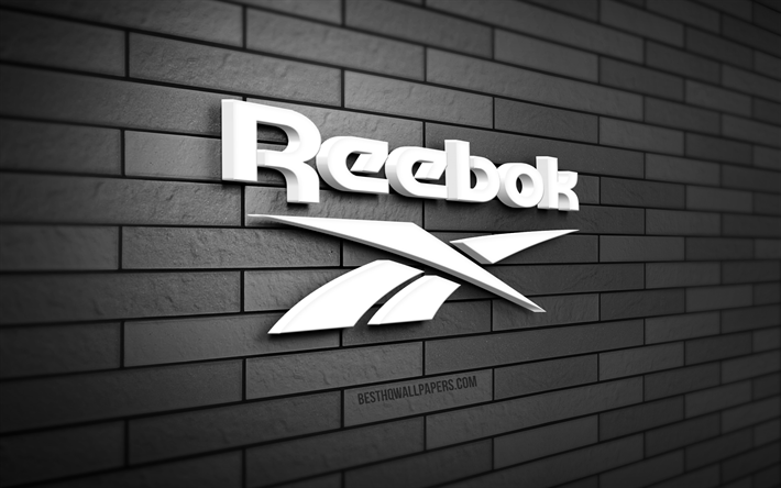 reebok 3d logo, 4k, cinza brickwall, criativo, marcas, reebok logo, arte 3d, reebok