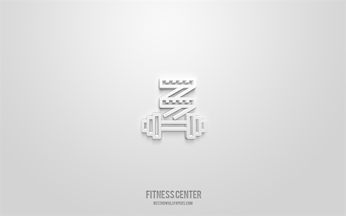 Fitness Center 3d icon, white background, 3d symbols, Fitness Center, sport icons, 3d icons, Fitness Center sign, sport 3d icons