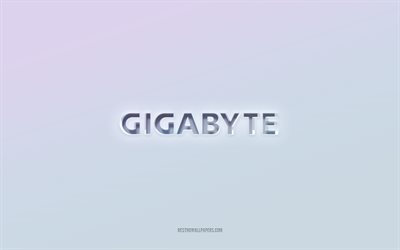 gigabyte-logo, ausgeschnittener 3d-text, wei&#223;er hintergrund, gigabyte 3d-logo, gigabyte-emblem, gigabyte, gepr&#228;gtes logo, gigabyte 3d-emblem