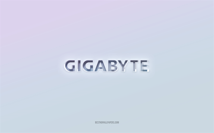 gigabyte logosu, 3d metni kesip, beyaz arka plan, gigabyte 3d logosu, gigabyte amblemi, gigabyte, kabartmalı logo, gigabyte 3d amblemi