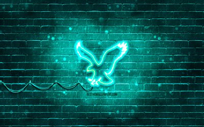 american eagle outfitters t&#252;rkis-logo, 4k, t&#252;rkis brickwall, american eagle outfitters-logo, marken, american eagle outfitters neon-logo, american eagle outfitters