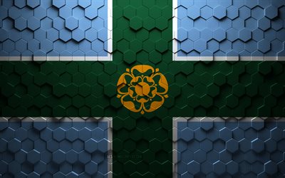 Flag of Derbyshire, honeycomb art, Derbyshire hexagons flag, Derbyshire 3d hexagons art, Derbyshire flag