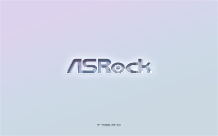 asrock-logotyp, utskuren 3d-text, vit bakgrund, asrock 3d-logotyp, asrock-emblem, asrock, pr&#228;glad logotyp, asrock 3d-emblem