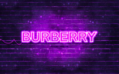 Burberry violet logo, 4k, violet brickwall, Burberry logo, brands, Burberry neon logo, Burberry