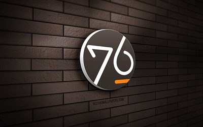 system76 logotipo 3d, 4k, brown brickwall, criativo, linux, system76 logotipo, arte 3d, system76