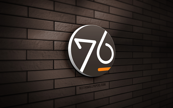 system76 3D logo, 4K, brown brickwall, creative, Linux, system76 logo, 3D art, system76