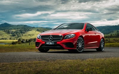 Mercedes-Benz Classe E Coup&#233;, 4k, en 2017, les voitures, la route, le mouvement, les red Mercedes